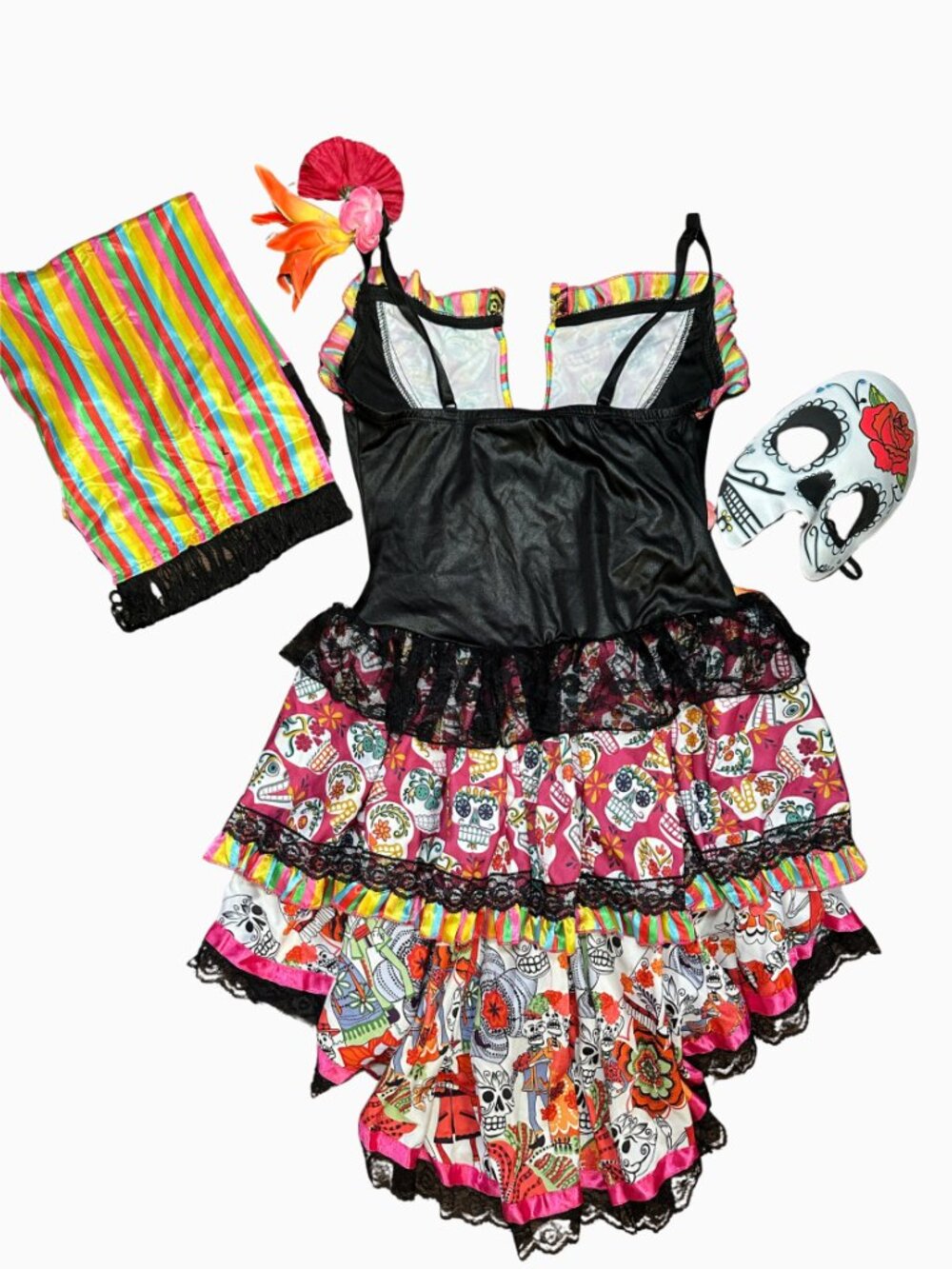Party King Day of the Dead Sugar Skull Halloween Costume 3pc Set Small - Picture 3 of 8